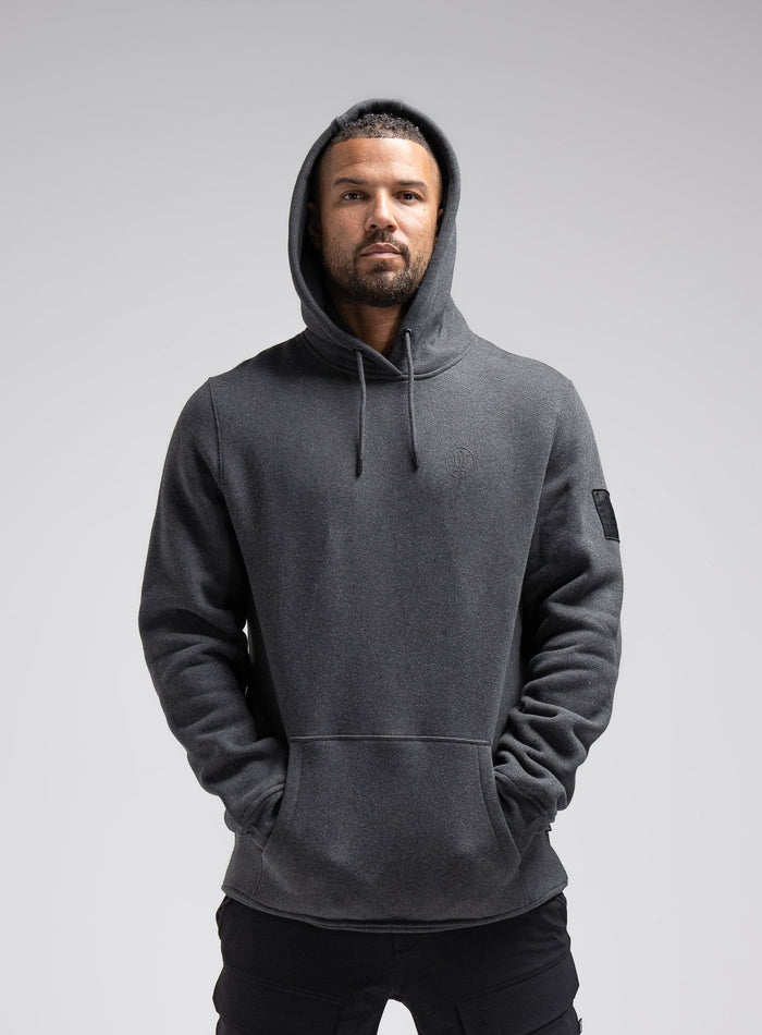 Dj Is 6ft 4" And Wears Size: Xl | Hem Studio Image Of Model Wearing Insignia Hoody In Grey (SS Model)