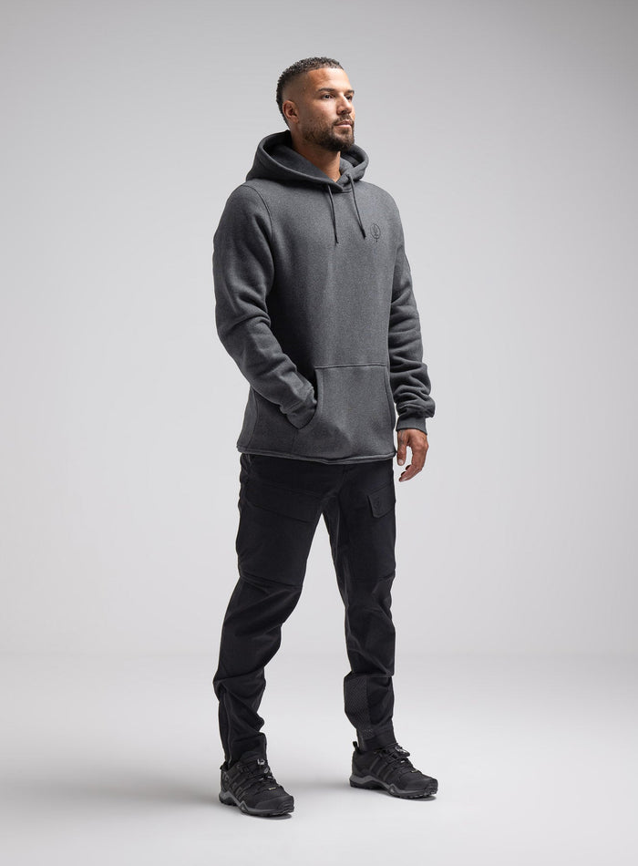 Dj Is 6ft 4" And Wears Size: Xl | Hem Studio Image Of Model Wearing Insignia Hoody In Grey (SS Model)