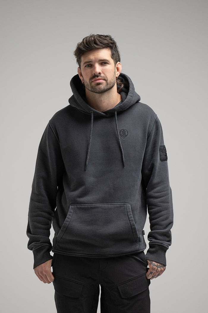 Studio Image Of Insignia Hoody Washed In Grey (SS Model)