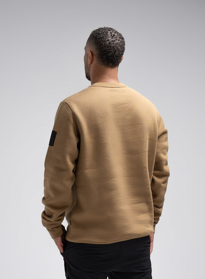 Dj Is 6ft 4" And Wears Size: Xl | Hem Studio Image Of Model Wearing Insignia Jumper In Sand (SS Model)