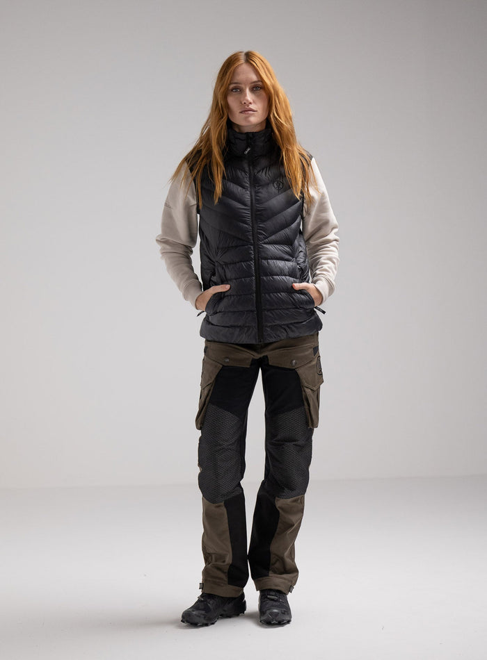Miki Is 5ft 8" And Wears Size: S | Hem Studio Image Of Model Wearing Ithax Gilet Womens In Obsidian Black (SS Model)