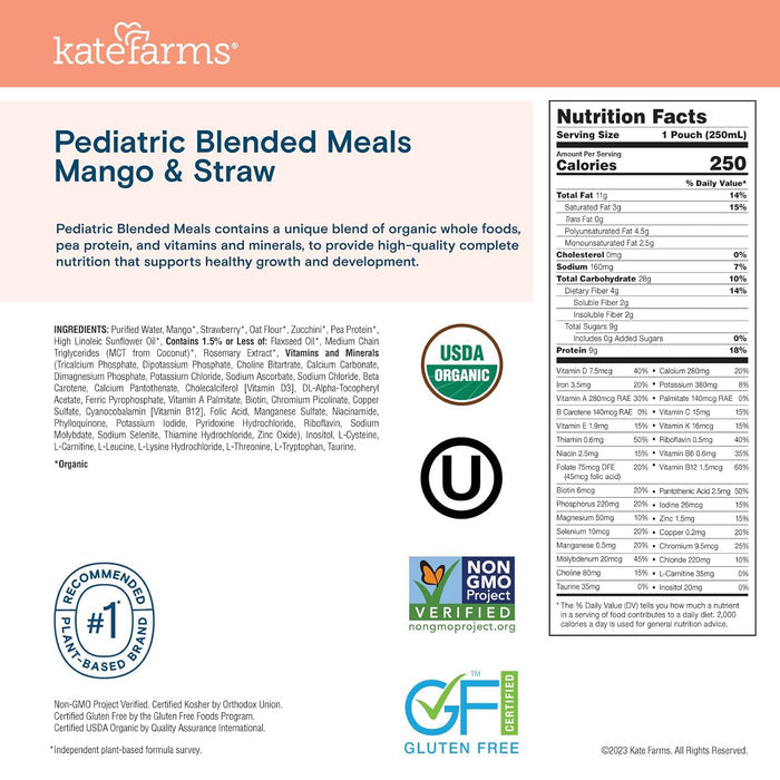 Kate Farms Pediatric Blended Meals, Mango & Strawberry, CS/12 - 811112030751-Case - LL Medico