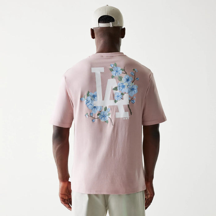 The Male model is wearing LA Dodgers MLB Floral Pastel Pink Oversized T-Shirt 2