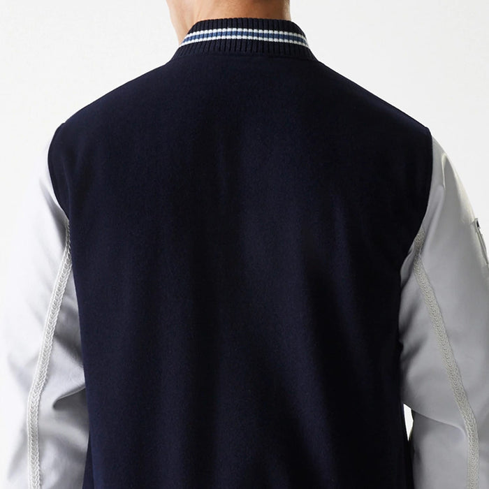 The Male model is wearing LA Dodgers MLB Wordmark Navy Varsity Jacket 7