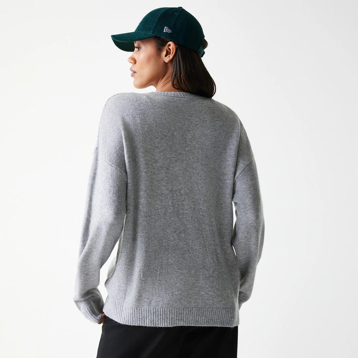 The Female model is wearing LA Dodgers Womens MLB Knit Grey Crew Neck Sweater 2