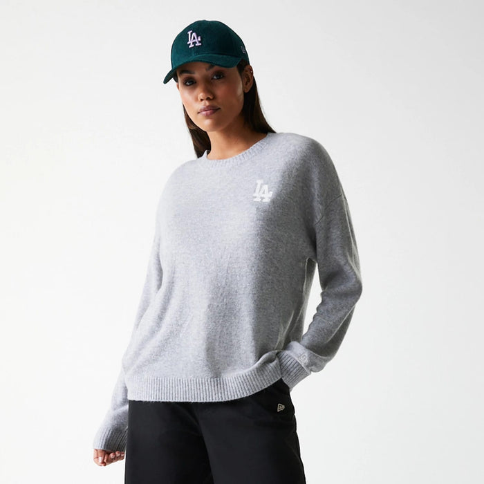 The Female model is wearing LA Dodgers Womens MLB Knit Grey Crew Neck Sweater 6