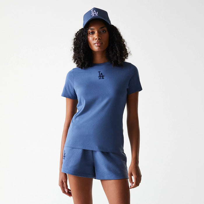 The Female model is wearing LA Dodgers Womens MLB Midi League Essential Dark Blue Shorts 6