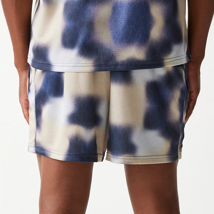 The Male model is wearing LA Lakers NBA All Over Print Cream Shorts 7