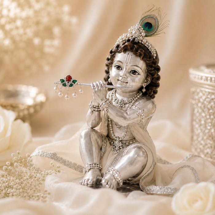 Laddu Gopal Ji Kundan Flora Pearl Drop Murli