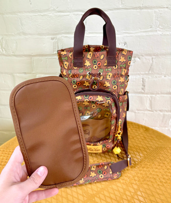 Large Brown Game Ita Water Bottle Bag with Fidget Zipper Pull