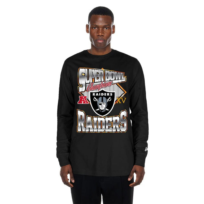 The Male model is wearing Las Vegas Raiders NFL Sport Classic Black Long Sleeve T-Shirt 1