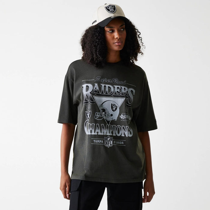 The Male model is wearing Las Vegas Raiders NFL Washed Super Bowl Grey Oversized T-Shirt 4