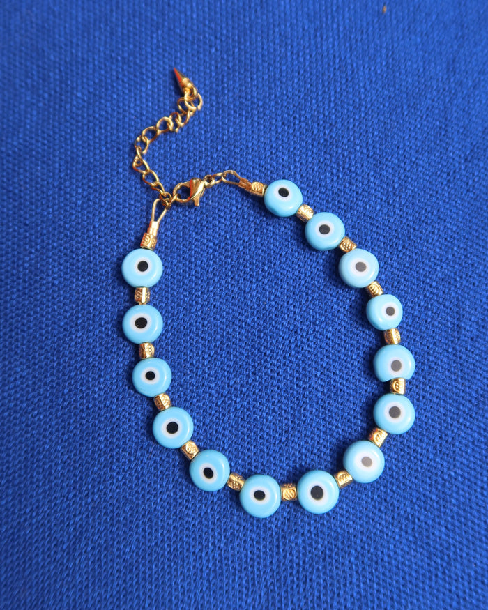 Light Blue Glass Evil Eye Bracelet