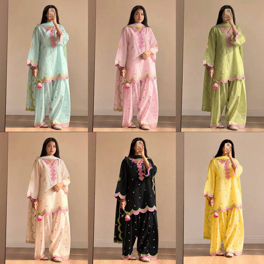 Lvory Pink Heart Work Suit with Dupatta Set