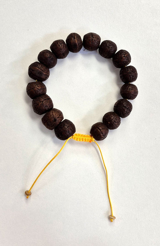 Mala Bracelet - 15 mm Old Tibetan Bodhi Seeds with Sliding Knot (Gold)