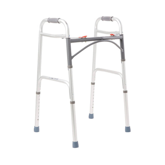 McKesson Aluminum Folding Walker, Dual Release, Adjustable Height 32" to 39", 350 lb Capacity - 146-10200-4-Case - LL Medico