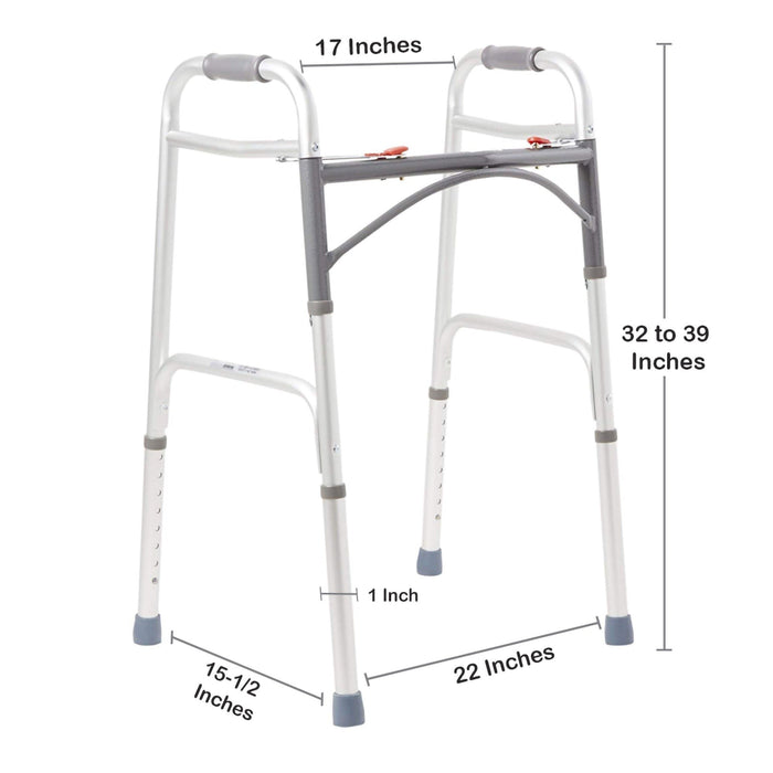 McKesson Aluminum Folding Walker, Dual Release, Adjustable Height 32" to 39", 350 lb Capacity - 146-10200-4-Case - LL Medico