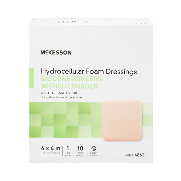 McKesson Foam Dressing, Without Border, Silicone Gel Adhesive, Square, Sterile — 4" x 4"