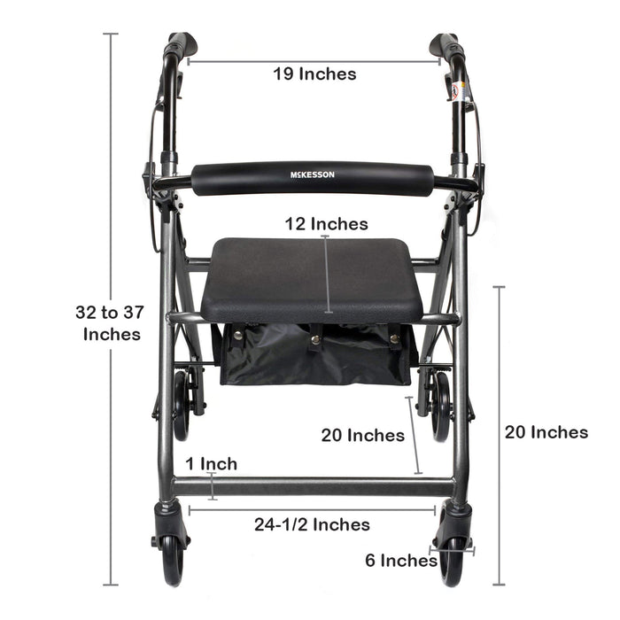 McKesson Lightweight 4 Wheel Rollator Walker, Silver - 146-R726SL - LL Medico
