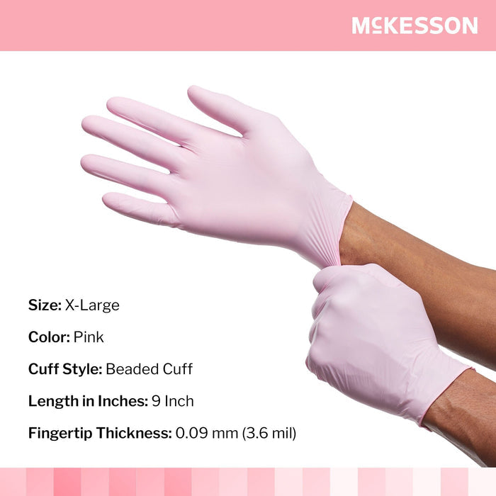 McKesson Pink Nitrile Exam Gloves, Powder-Free, Extra Large, Box of 230 - 14-6NPNK8-Box - LL Medico