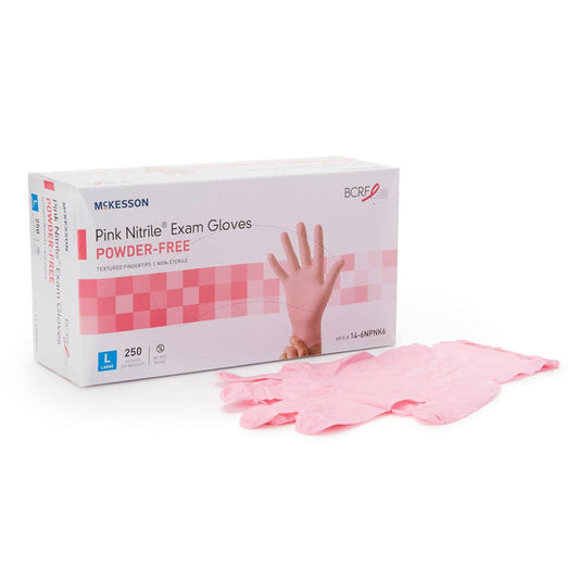 McKesson Pink Nitrile Exam Gloves, Powder-Free - 14-6NPNK2-Box - LL Medico