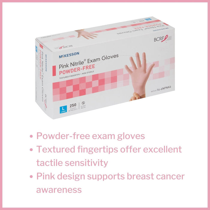 McKesson Pink Nitrile Exam Gloves, Powder-Free - 14-6NPNK2-Box - LL Medico