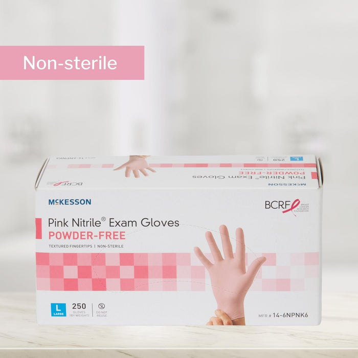 McKesson Pink Nitrile Exam Gloves, Powder-Free - 14-6NPNK2-Box - LL Medico