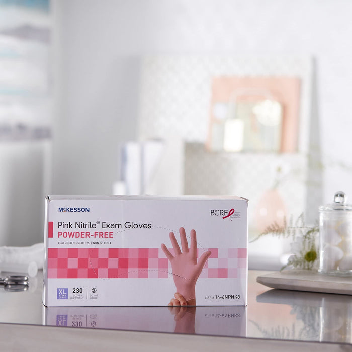McKesson Pink Nitrile Exam Gloves, Powder-Free - 14-6NPNK2-Box - LL Medico