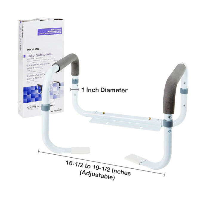 McKesson Toilet Safety Rail, White Steel, 16.5" to 19.5" Width - 146-RTL12087-Single - LL Medico