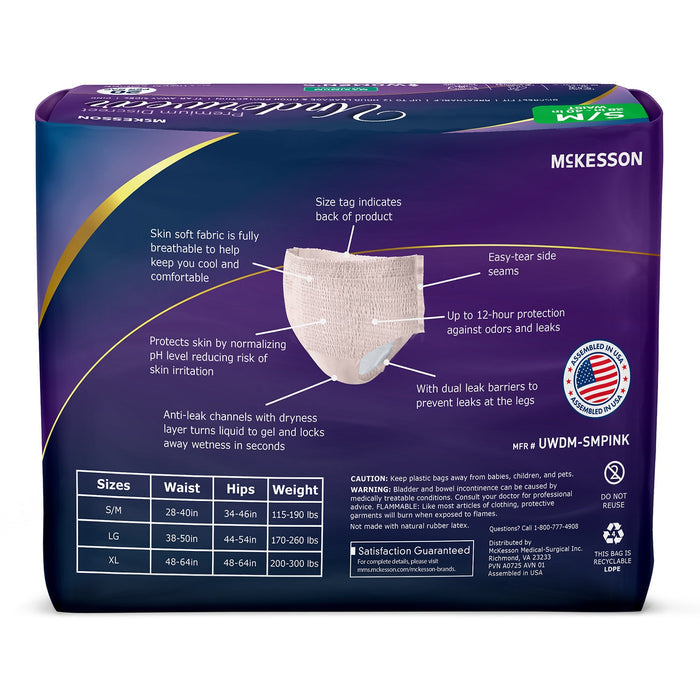 McKesson Women's Premium Discreet Pull On Absorbent Underwear, Maximum - UWDS-SMPINK-Pack - LL Medico