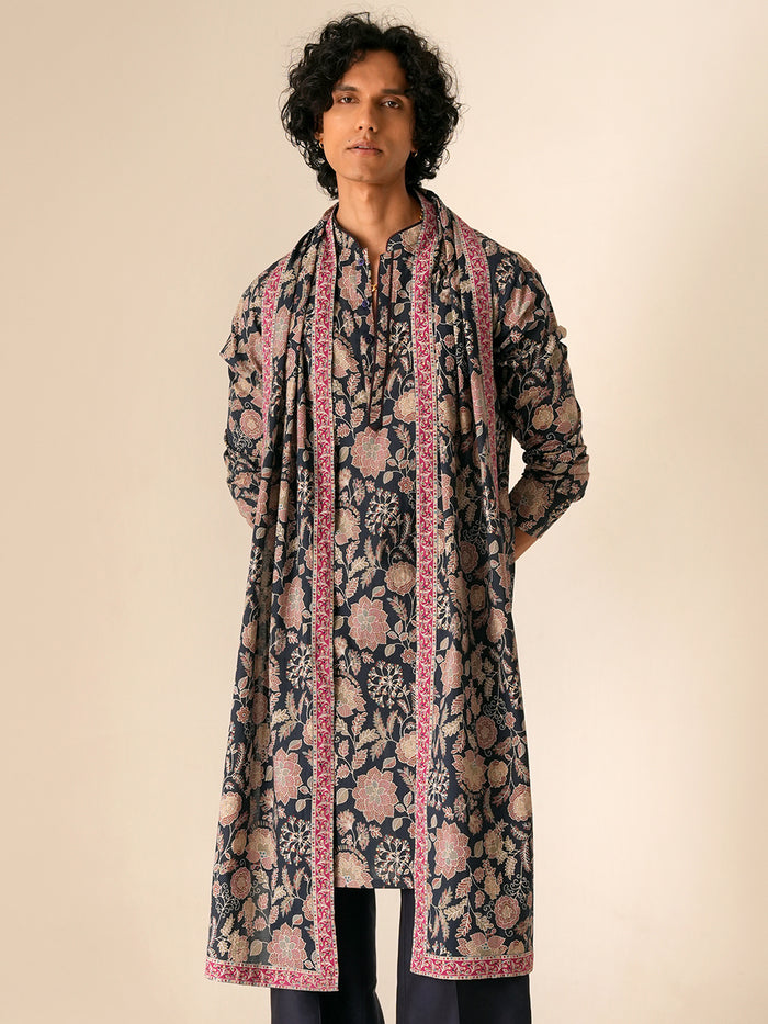Men Blue Cotton Print Dupatta