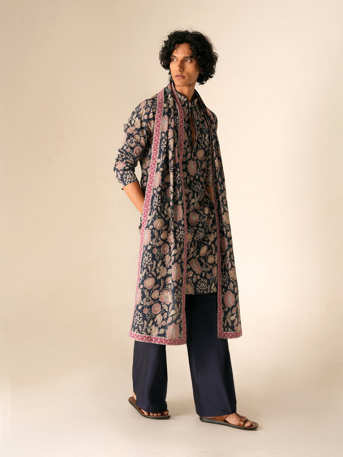 Men Blue Cotton Print Dupatta
