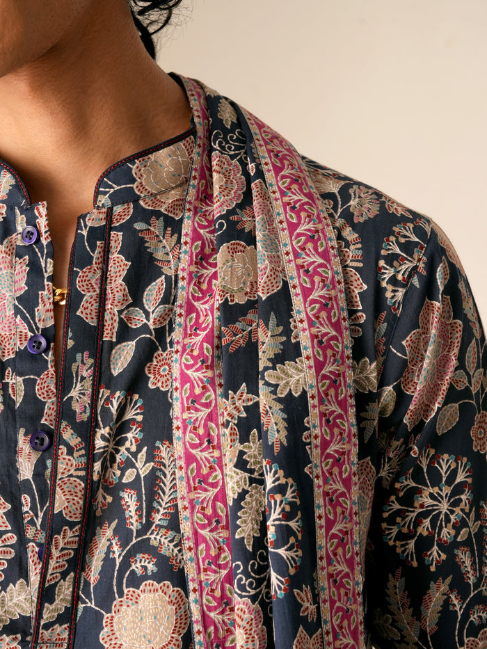 Men Blue Cotton Print Dupatta