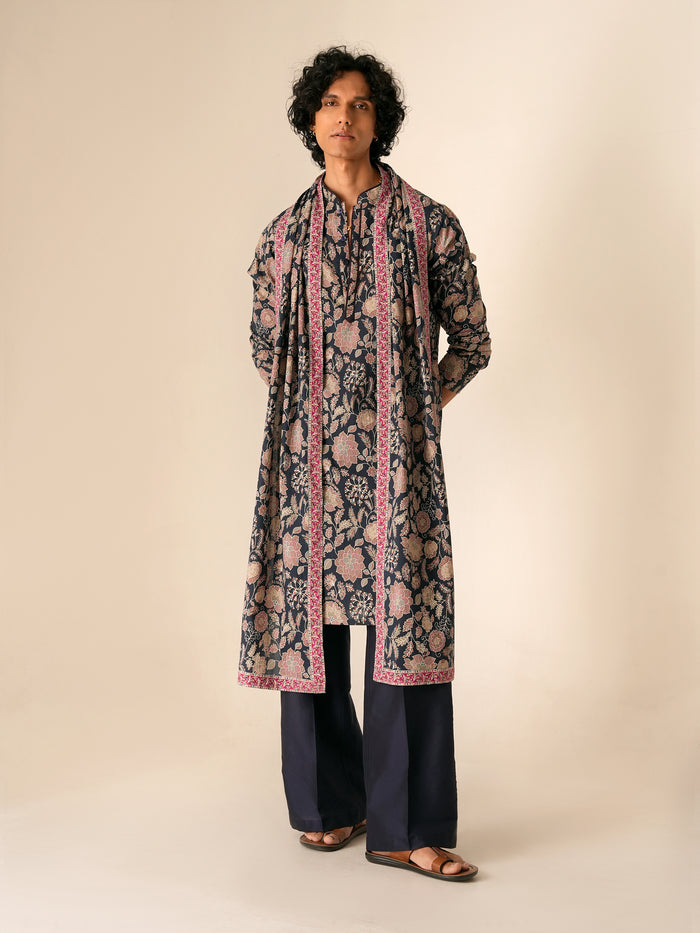 Men Blue Cotton Print Dupatta