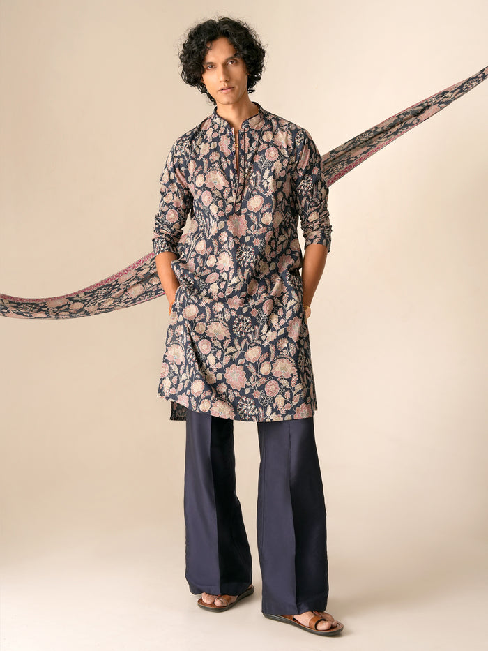 Men Blue Cotton Print Dupatta