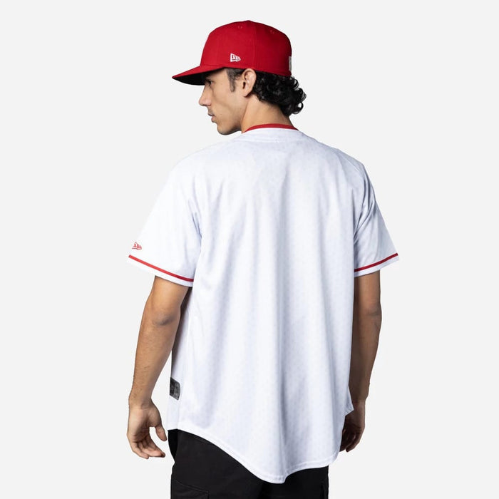 The Male model is wearing Mexico Diablos Mexico LMB On Field White On-Field Jersey 2