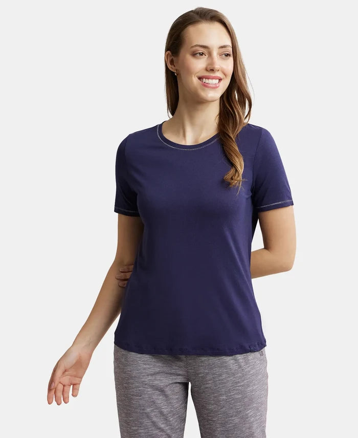 Micro Modal Cotton Relaxed Fit Round neck Half Sleeve T-Shirt - Classic Navy-1