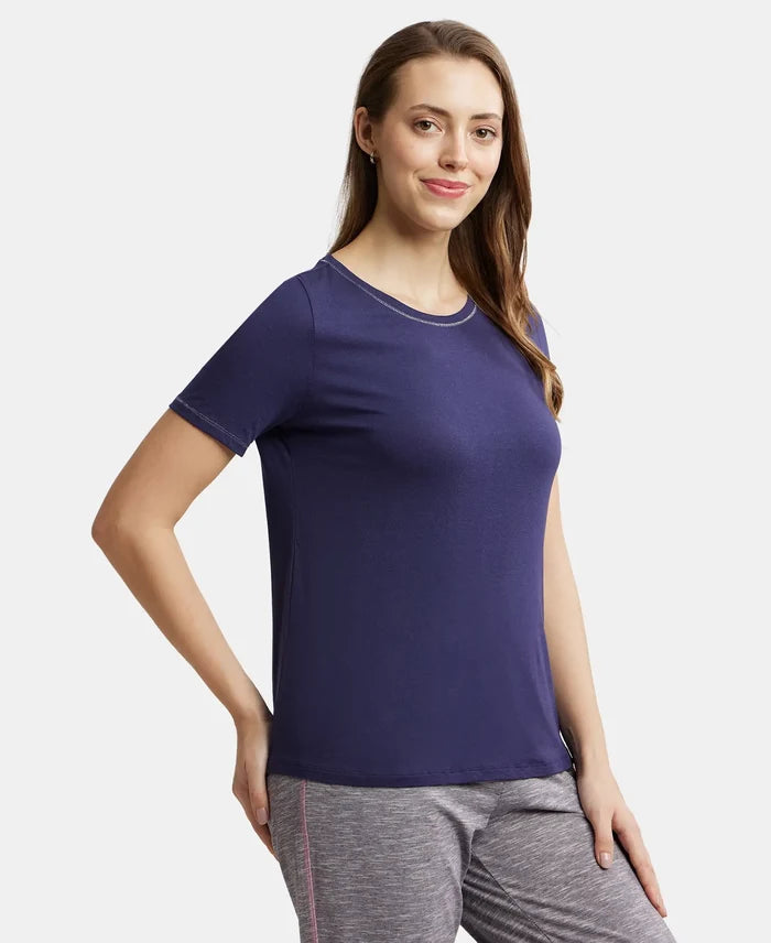 Micro Modal Cotton Relaxed Fit Round neck Half Sleeve T-Shirt - Classic Navy-2