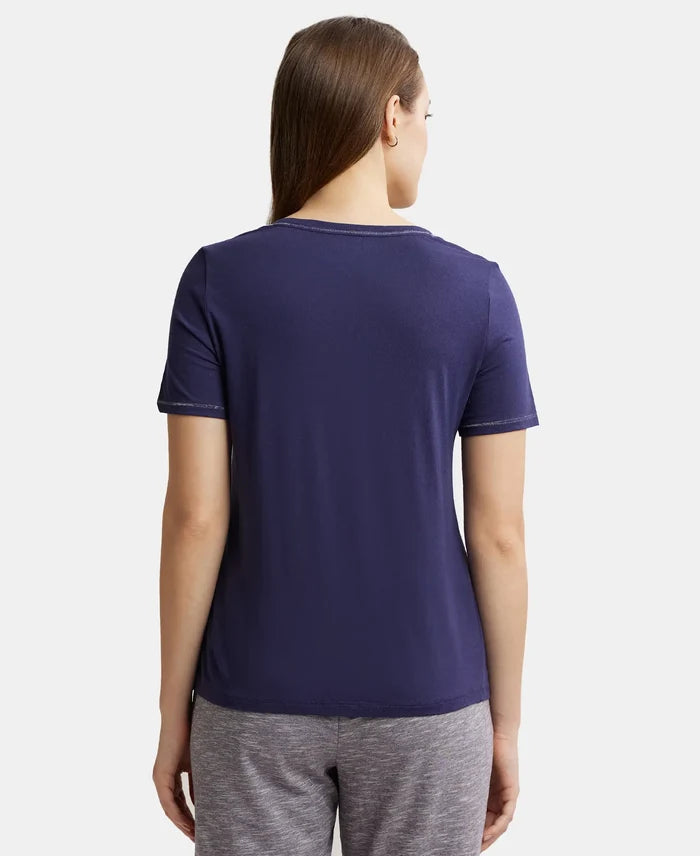 Micro Modal Cotton Relaxed Fit Round neck Half Sleeve T-Shirt - Classic Navy-3