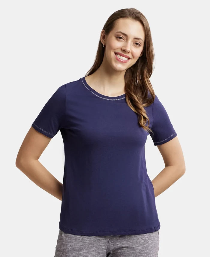 Micro Modal Cotton Relaxed Fit Round neck Half Sleeve T-Shirt - Classic Navy-5