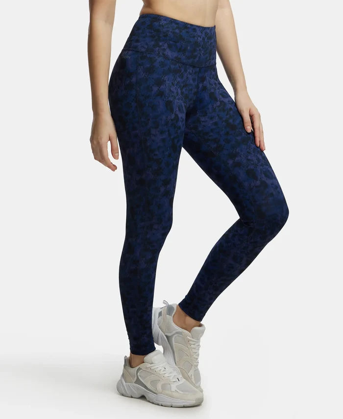 Microfiber Elastane Performance 7/8th Leggings with Broadwaistband & Back Pocket - Peacoat Print-2