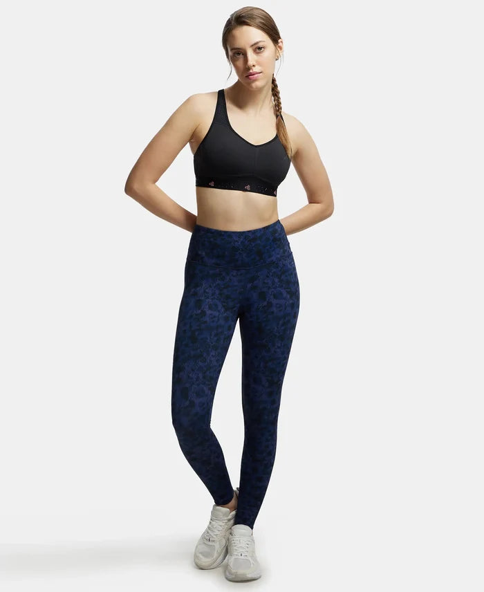 Microfiber Elastane Performance 7/8th Leggings with Broadwaistband & Back Pocket - Peacoat Print-4