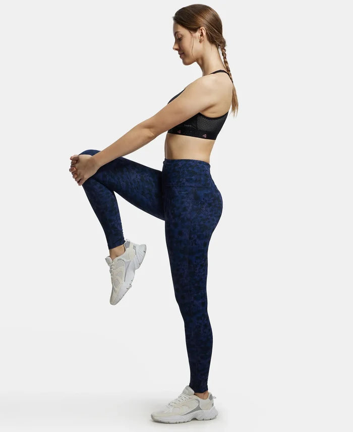 Microfiber Elastane Performance 7/8th Leggings with Broadwaistband & Back Pocket - Peacoat Print-6