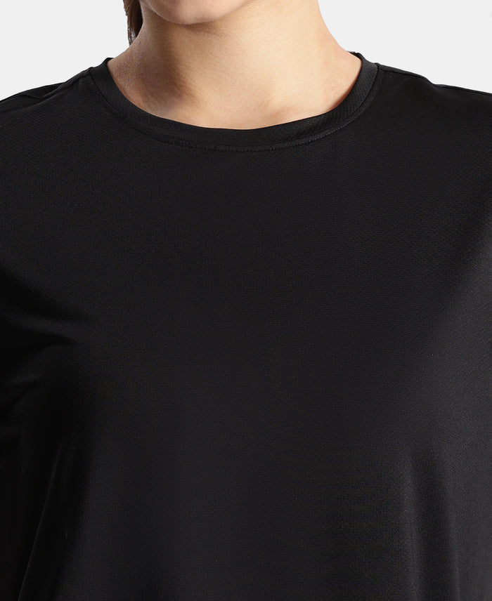 Microfiber Fabric Oversized Fit Half Sleeve Breathable Mesh T-Shirt - Black