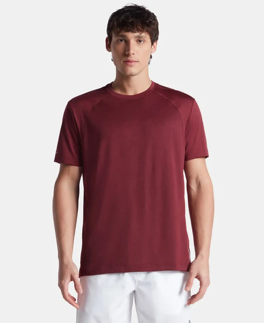 Microfiber Fabric Round Neck Half Sleeve T-Shirt with Breathable Mesh - Tawny Port
