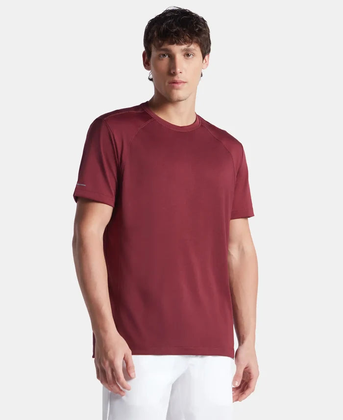 Microfiber Fabric Round Neck Half Sleeve T-Shirt with Breathable Mesh - Tawny Port
