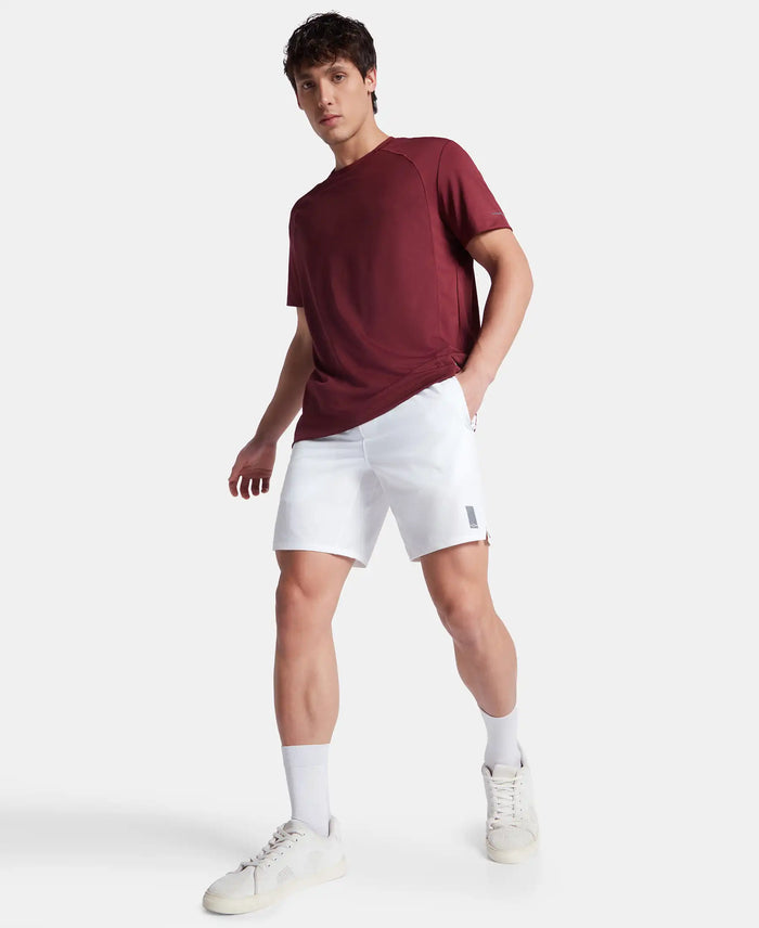 Microfiber Fabric Round Neck Half Sleeve T-Shirt with Breathable Mesh - Tawny Port