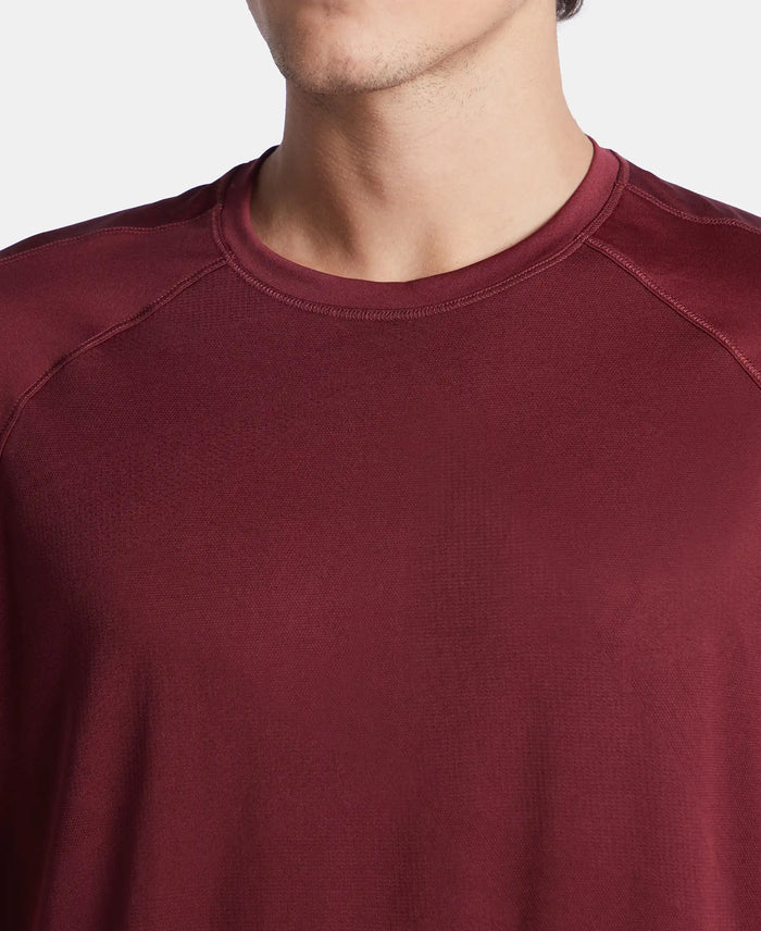 Microfiber Fabric Round Neck Half Sleeve T-Shirt with Breathable Mesh - Tawny Port