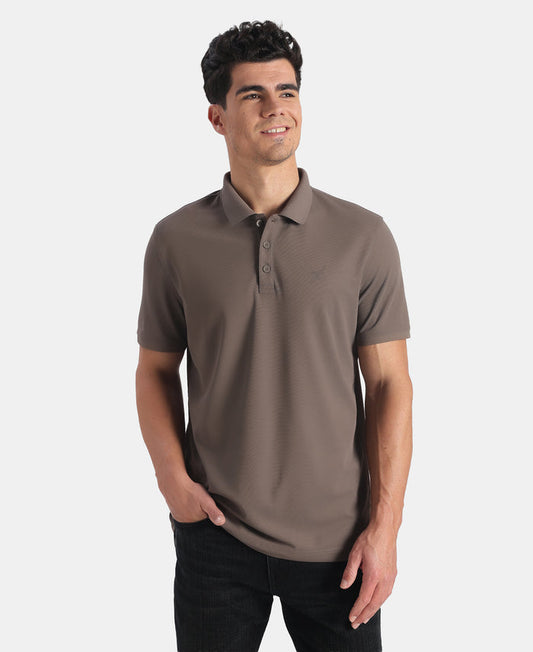 Microfiber Fabric Solid Half Sleeve Polo Tshirt with StayDry & StayFresh Technology - Truffle