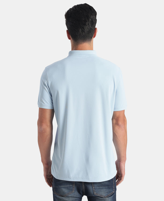 Microfiber Fabric Solid Half Sleeve Polo Tshirt with StayDry & StayFresh Technology - Ice Blue